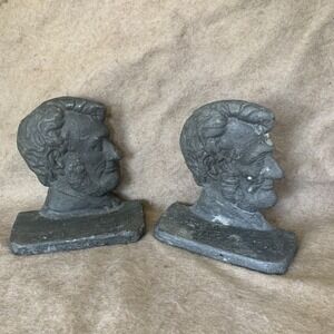 Abraham Lincoln Heavy Bookends Door Stops Lead Metal Antique‎